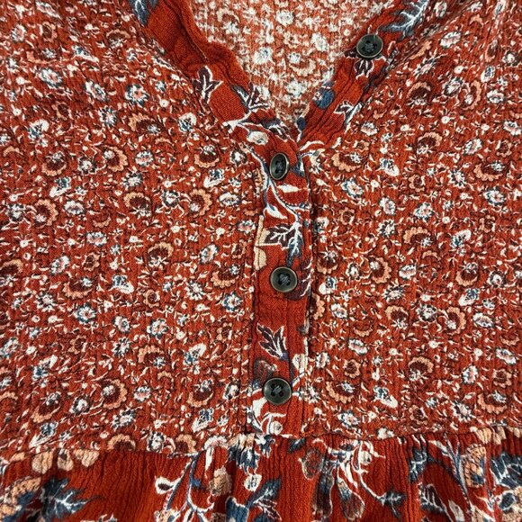 Knox Rose Dress Burnt Orange Boho Relaxed Fit Medium Buttons Floral Rayon - Picture 4 of 12